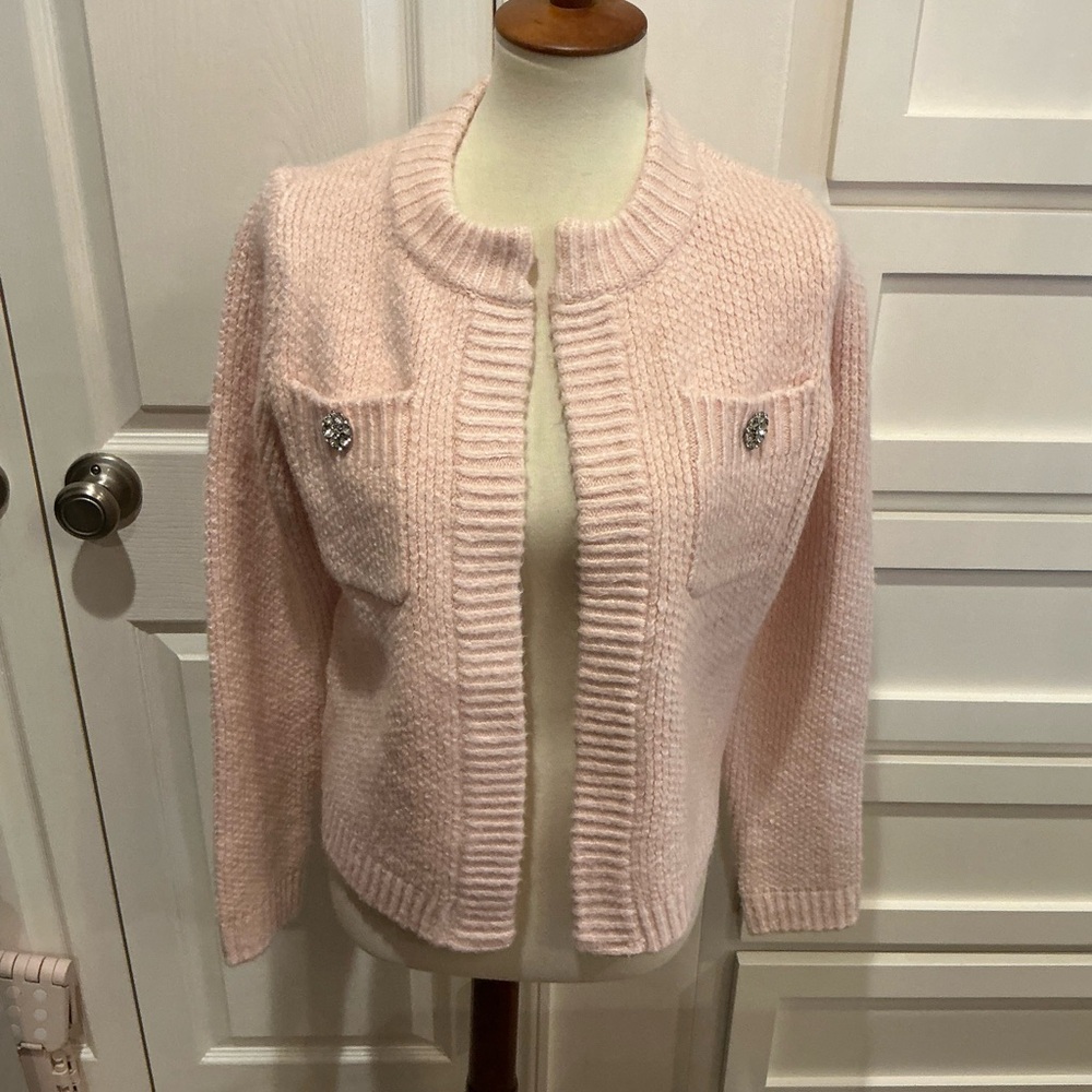 Ann Taylor Soft Pink Cardigan Sweater with crystal details, New with tags! - Picture 3 of 9